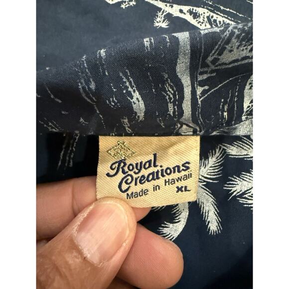 Royal Creations Mens Blue Hawaiian Tropical Map Print Button Up Shirt Size XL - Picture 6 of 8